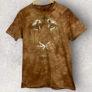Vintage The Mountain T-Shirt Size Medium Crew Neck Brown Tie Dye Cat Face Tee M